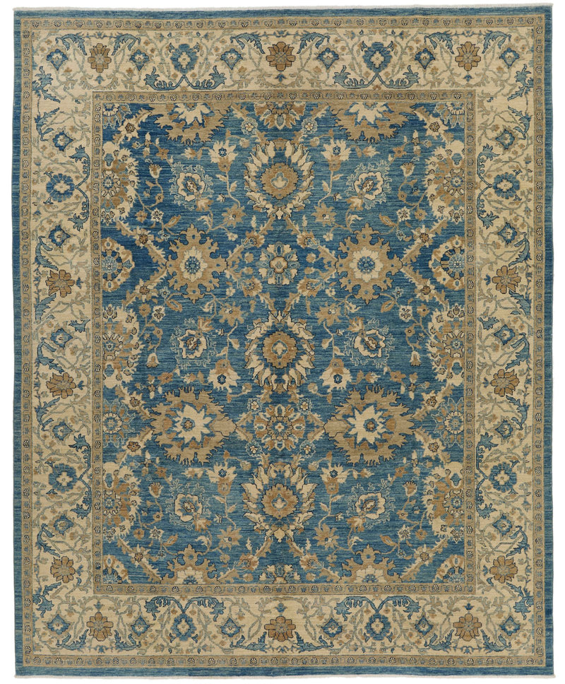 8x10 Light Blue and Ivory Turkish Oushak Rug