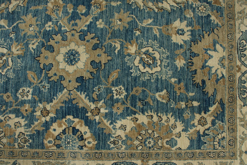 8x10 Light Blue and Ivory Turkish Oushak Rug