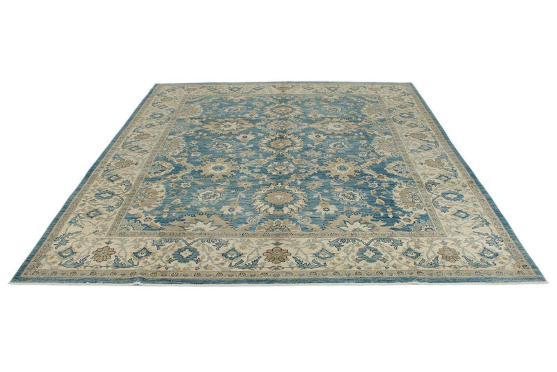 8x10 Light Blue and Ivory Turkish Oushak Rug