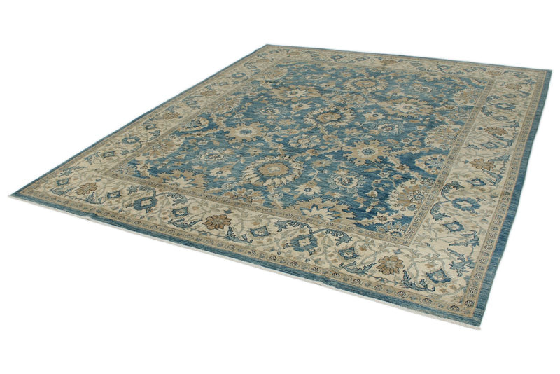 8x10 Light Blue and Ivory Turkish Oushak Rug