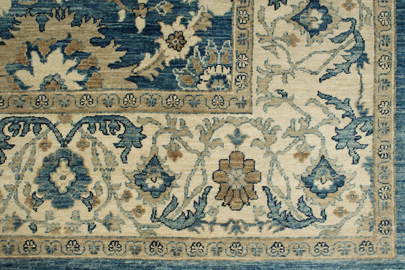 8x10 Light Blue and Ivory Turkish Oushak Rug