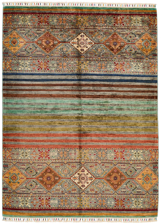 5x7 Gray and Multicolor Tribal Rug