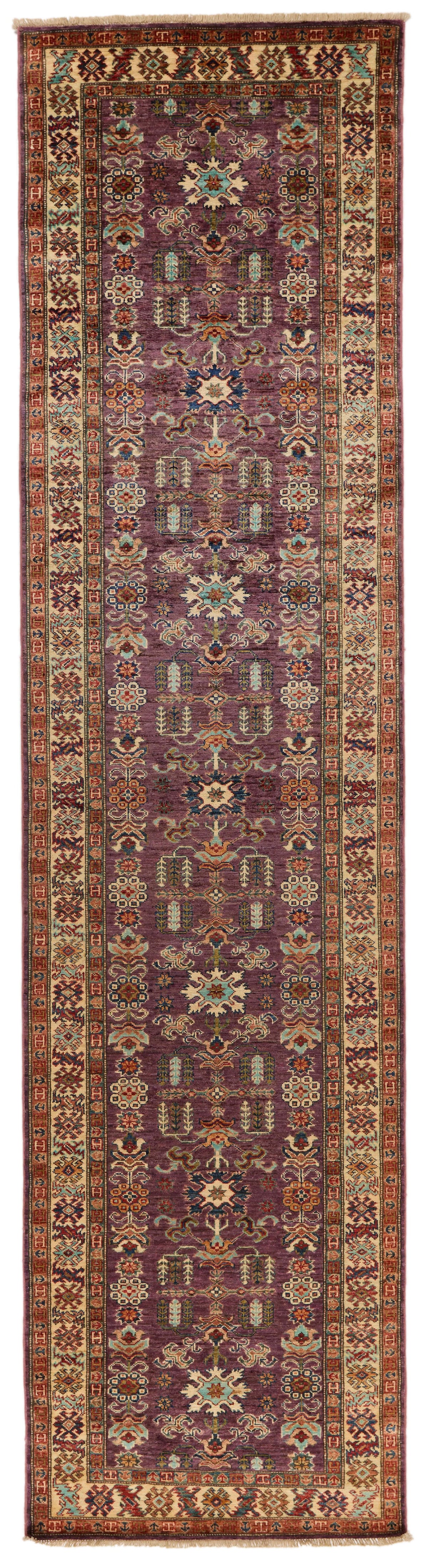 3x13 Purple and Ivory Kazak Tribal Runner