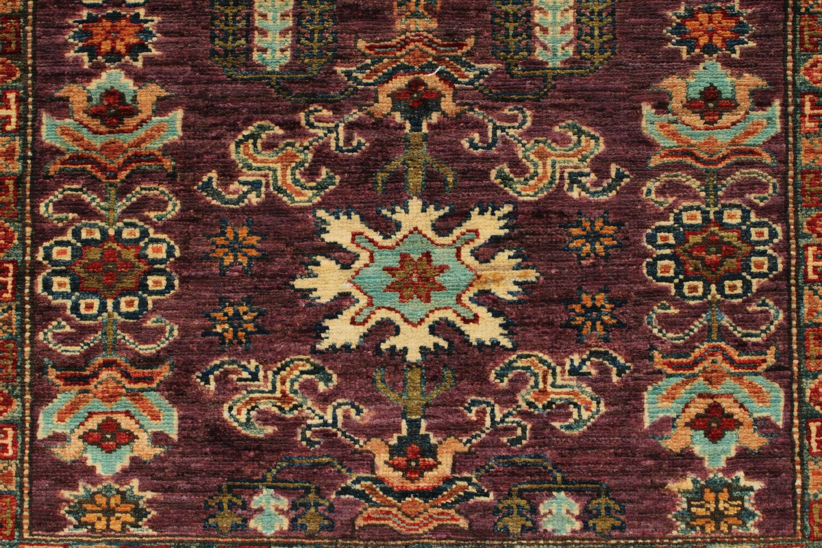 3x13 Purple and Ivory Kazak Tribal Runner