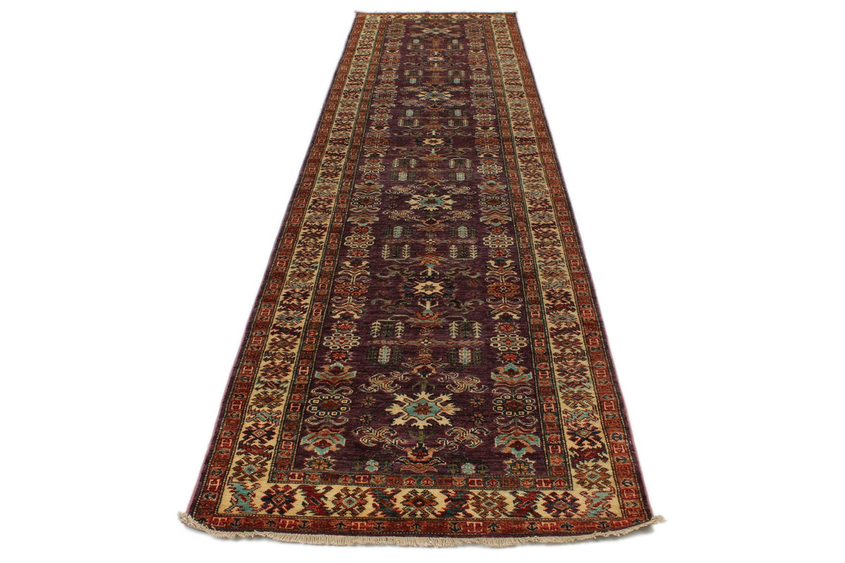 3x13 Purple and Ivory Kazak Tribal Runner