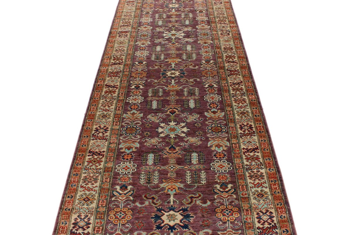 3x13 Purple and Ivory Kazak Tribal Runner