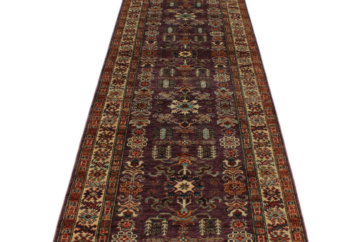 3x13 Purple and Ivory Kazak Tribal Runner