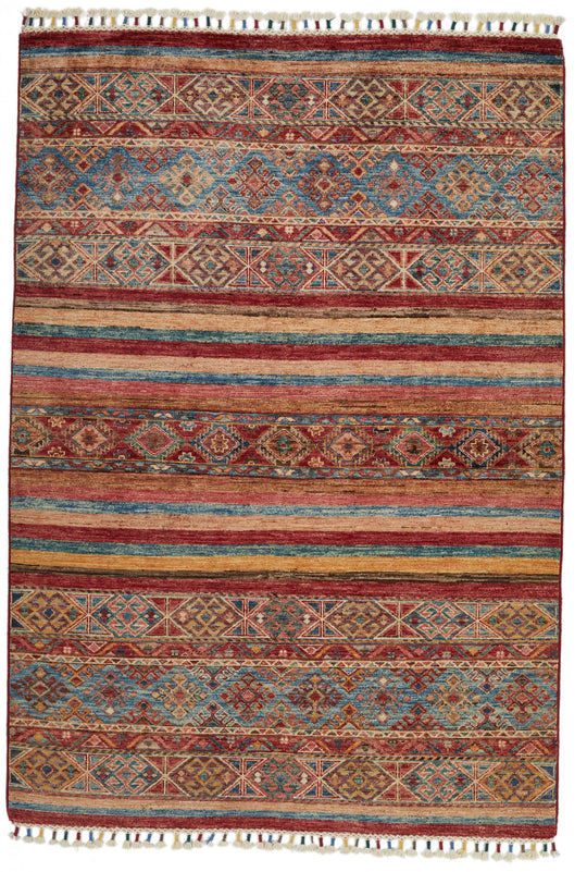 4x6 Red and Multicolor Tribal Rug
