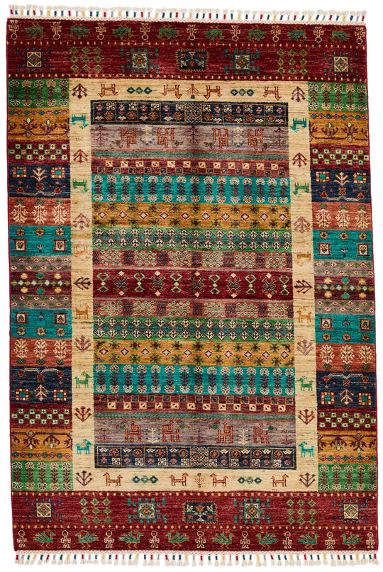 4x6 Multicolor and Multicolor Tribal Rug