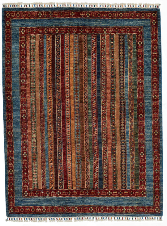 5x7 Blue and Multicolor Turkish Tribal Rug