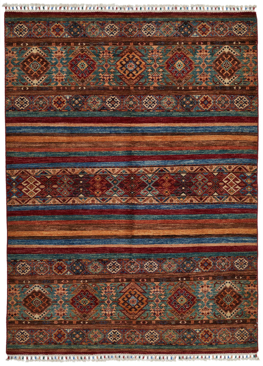 5x7 Red and Multicolor Turkish Tribal Rug