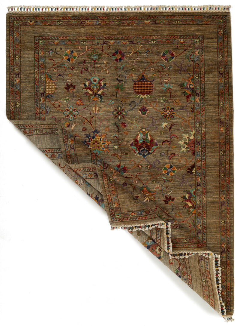 6x8 Gray and Multicolor Turkish Tribal Rug