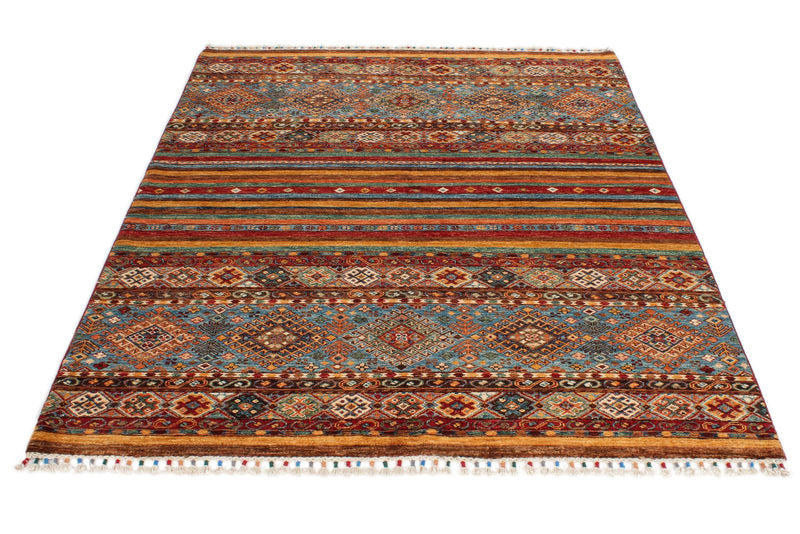 5x7 Red and Multicolor Tribal Rug