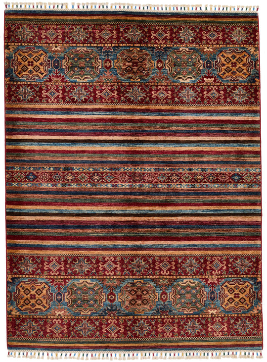 5x7 Red and Multicolor Tribal Rug