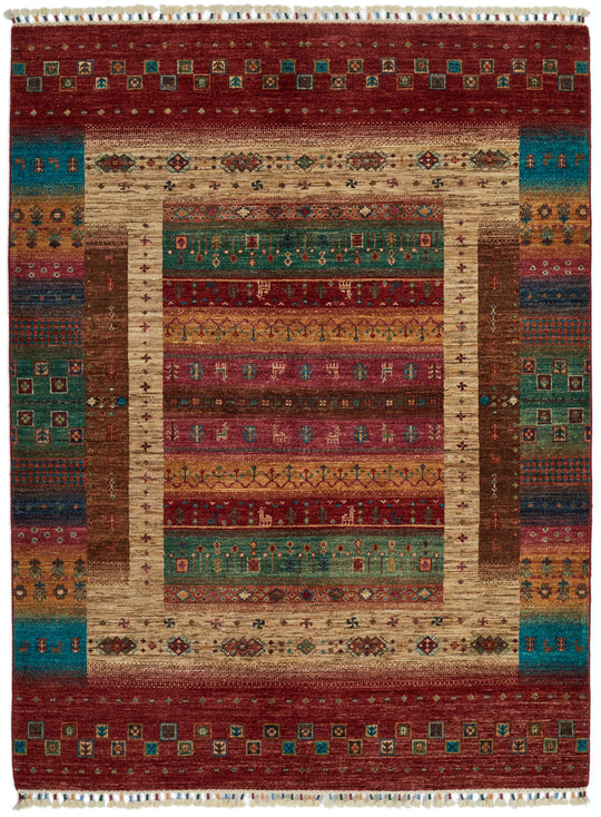 5x6 Red and Multicolor Tribal Rug