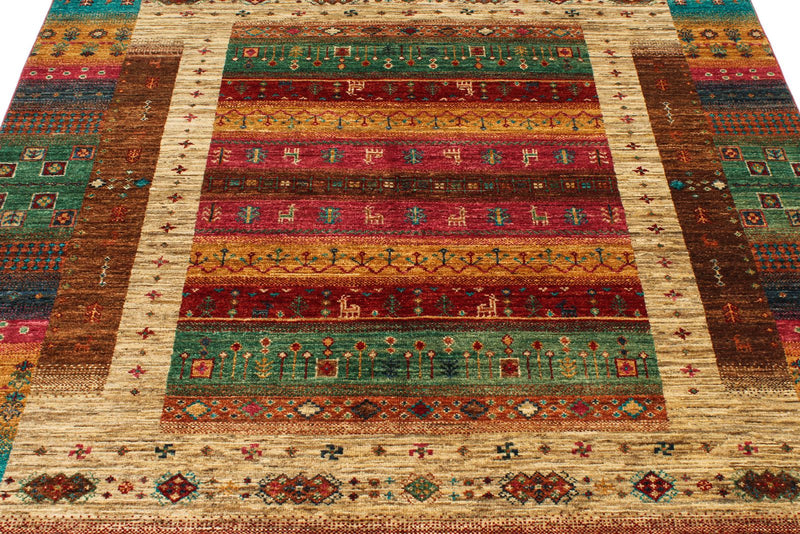 5x6 Red and Multicolor Tribal Rug