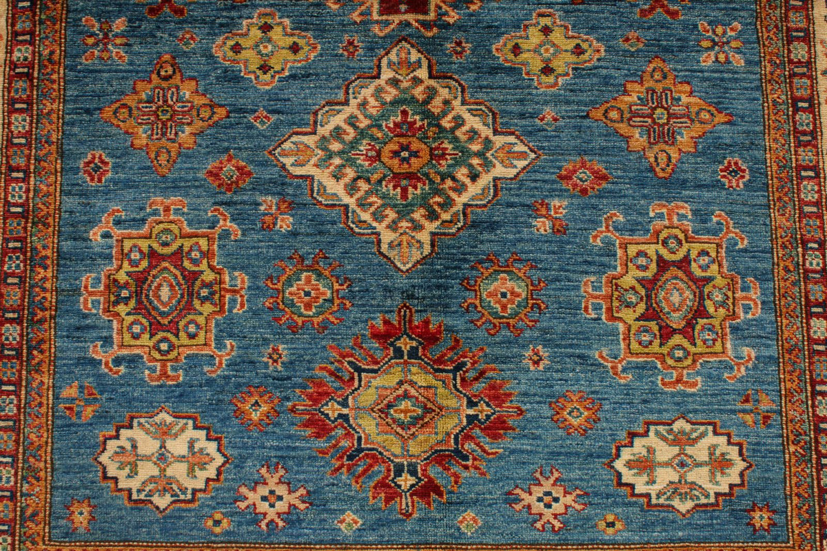 5x7 Red and Ivory Kazak Tribal Rug