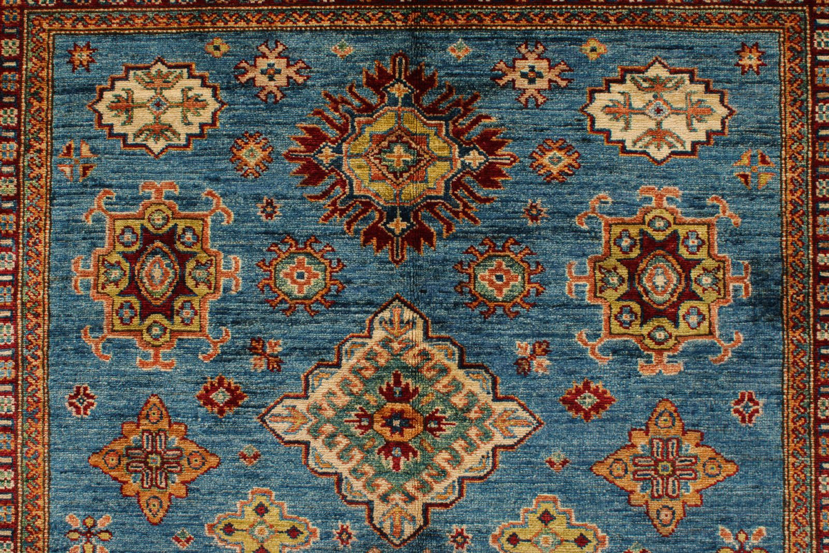 5x7 Red and Ivory Kazak Tribal Rug