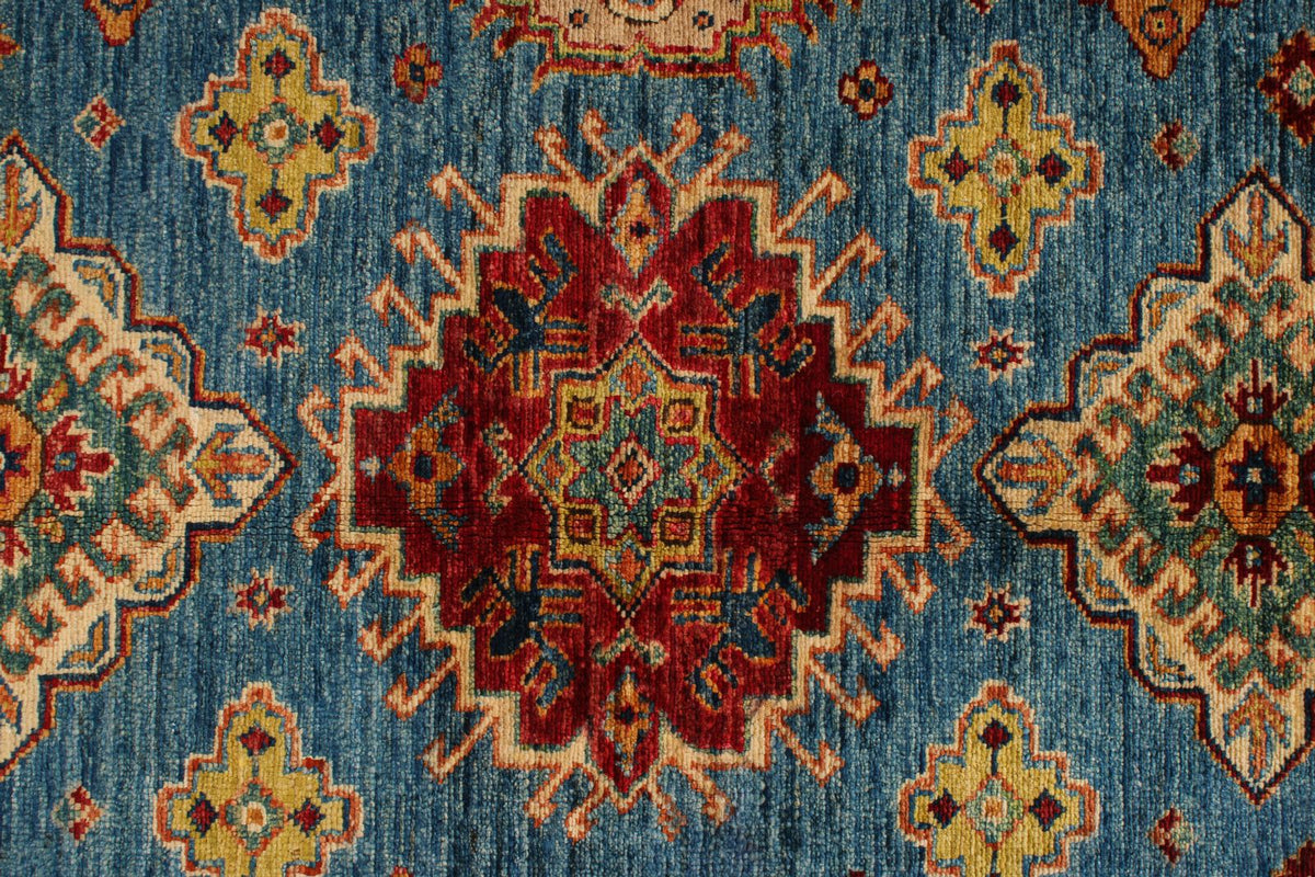 5x7 Red and Ivory Kazak Tribal Rug
