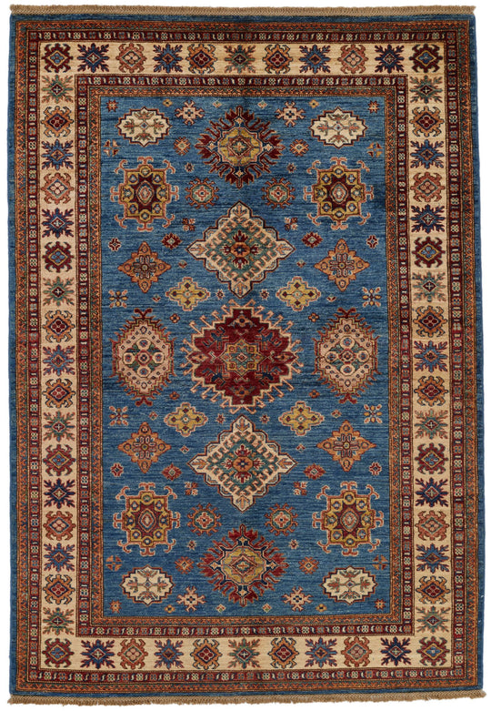 5x7 Red and Ivory Kazak Tribal Rug