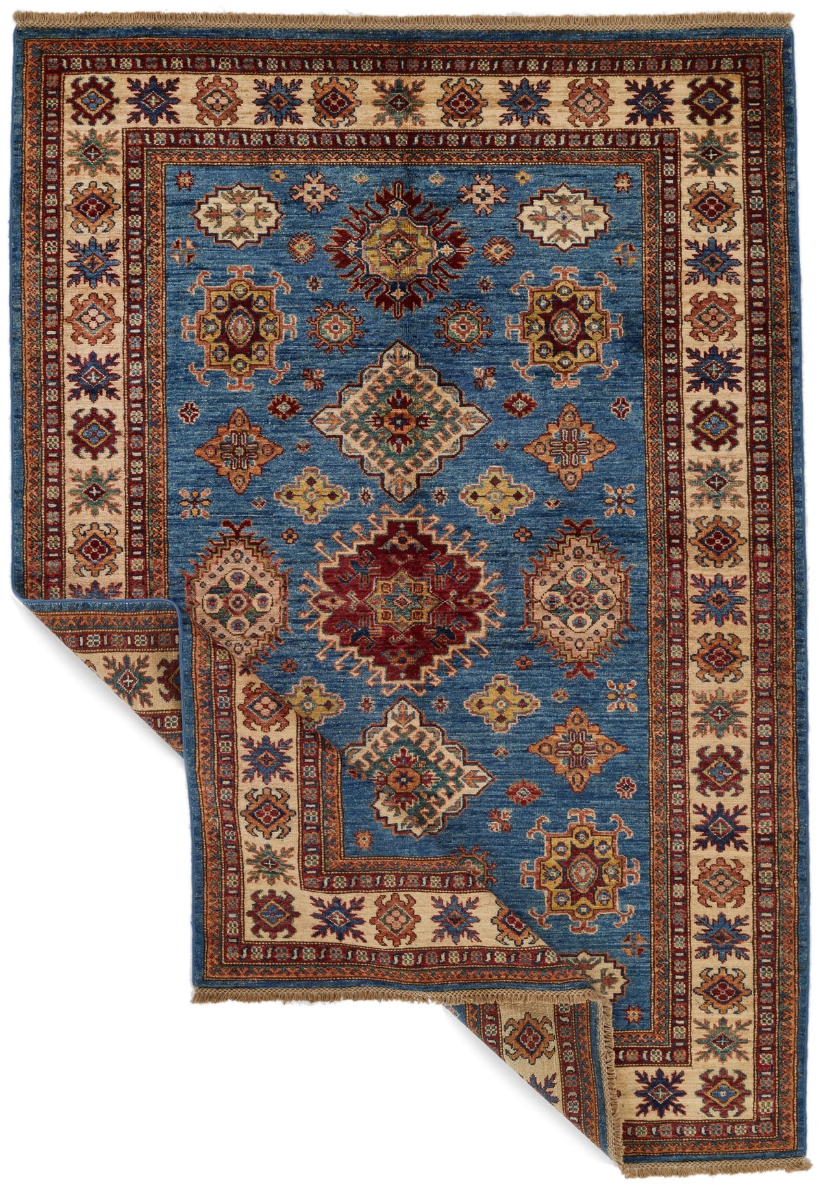 5x7 Red and Ivory Kazak Tribal Rug