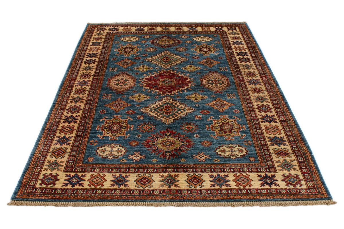 5x7 Red and Ivory Kazak Tribal Rug