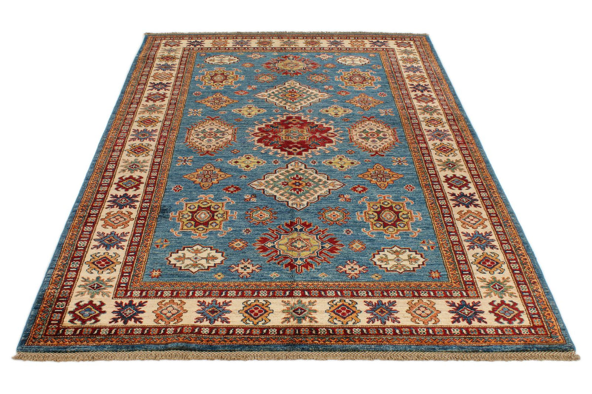 5x7 Red and Ivory Kazak Tribal Rug