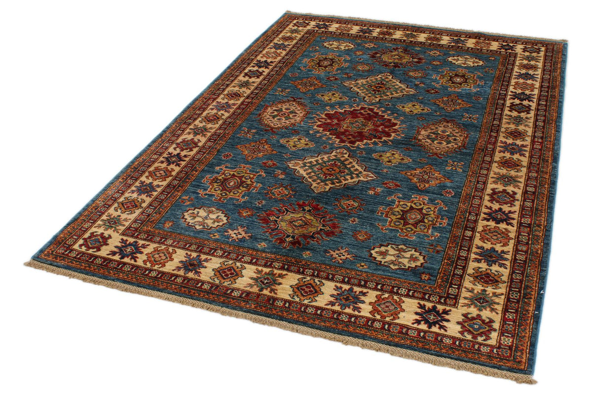 5x7 Red and Ivory Kazak Tribal Rug