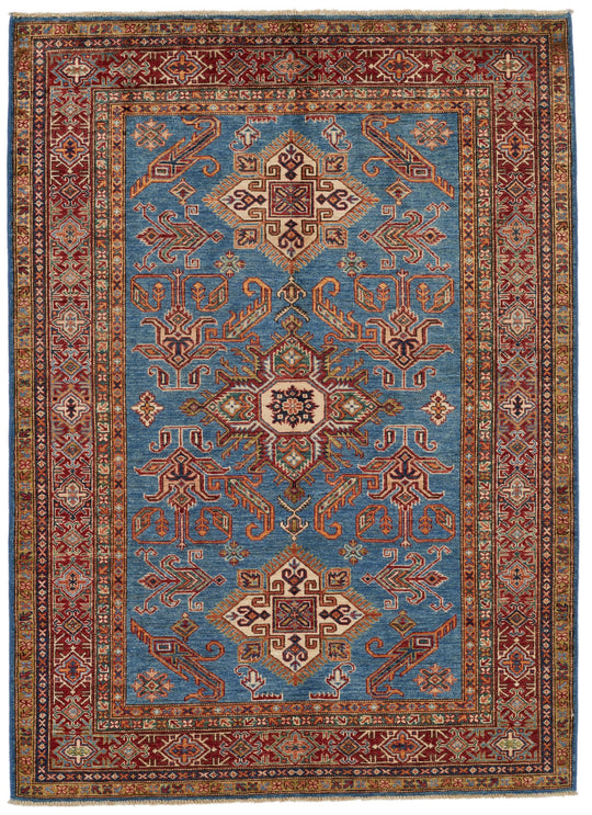 5x7 Blue and Red Kazak Tribal Rug