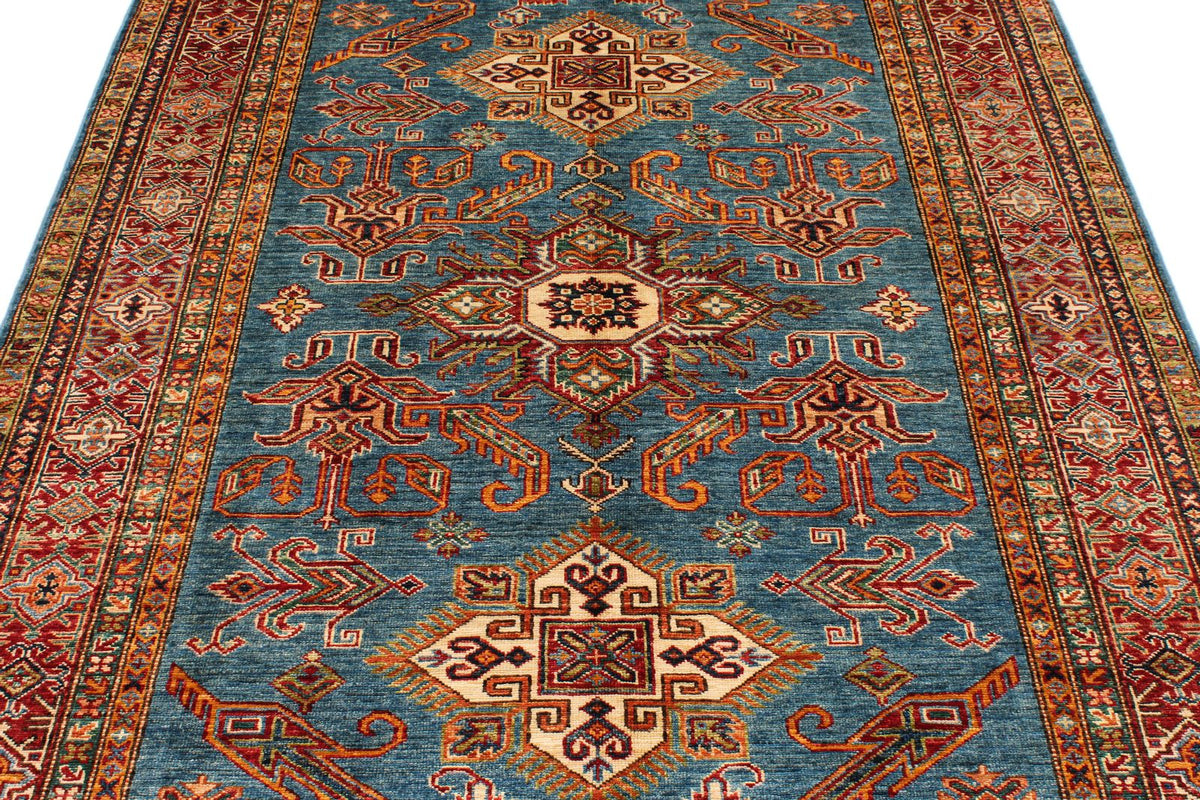 5x7 Blue and Red Kazak Tribal Rug