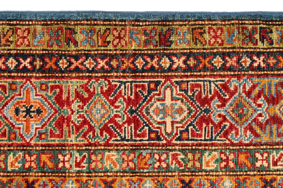 5x7 Blue and Red Kazak Tribal Rug