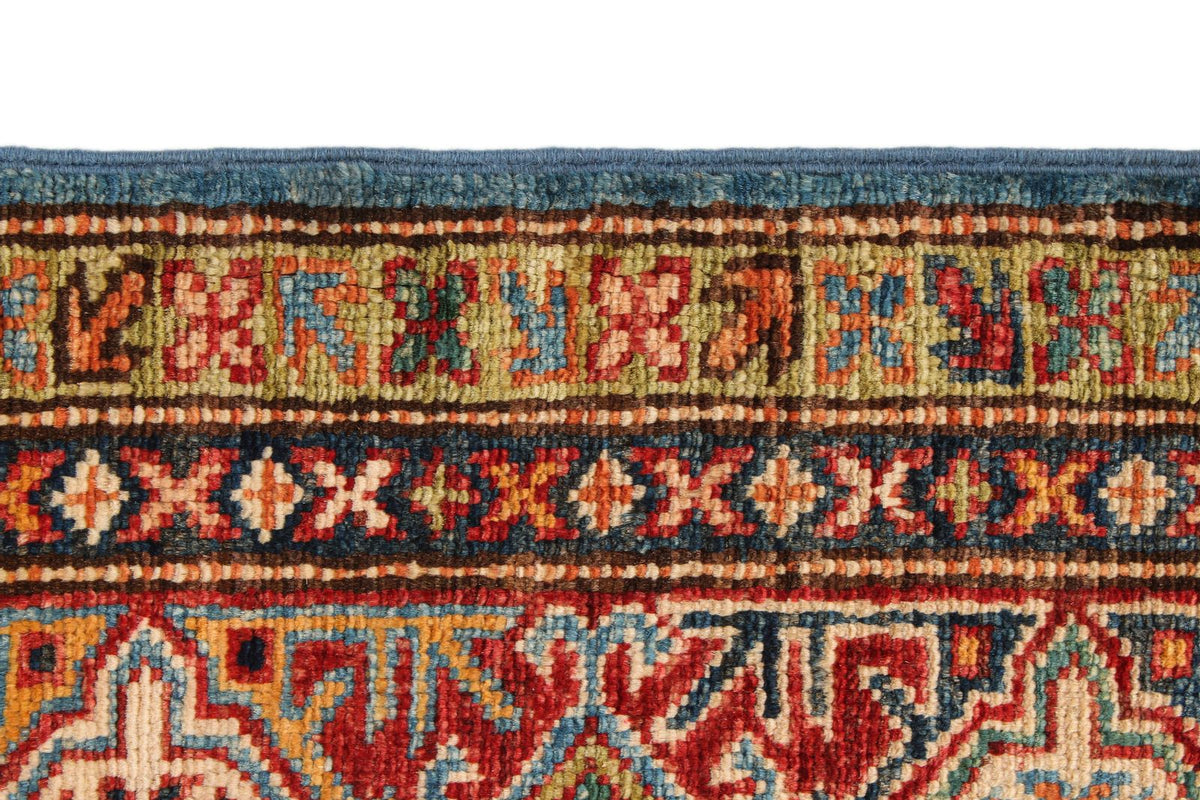 5x7 Blue and Red Kazak Tribal Rug