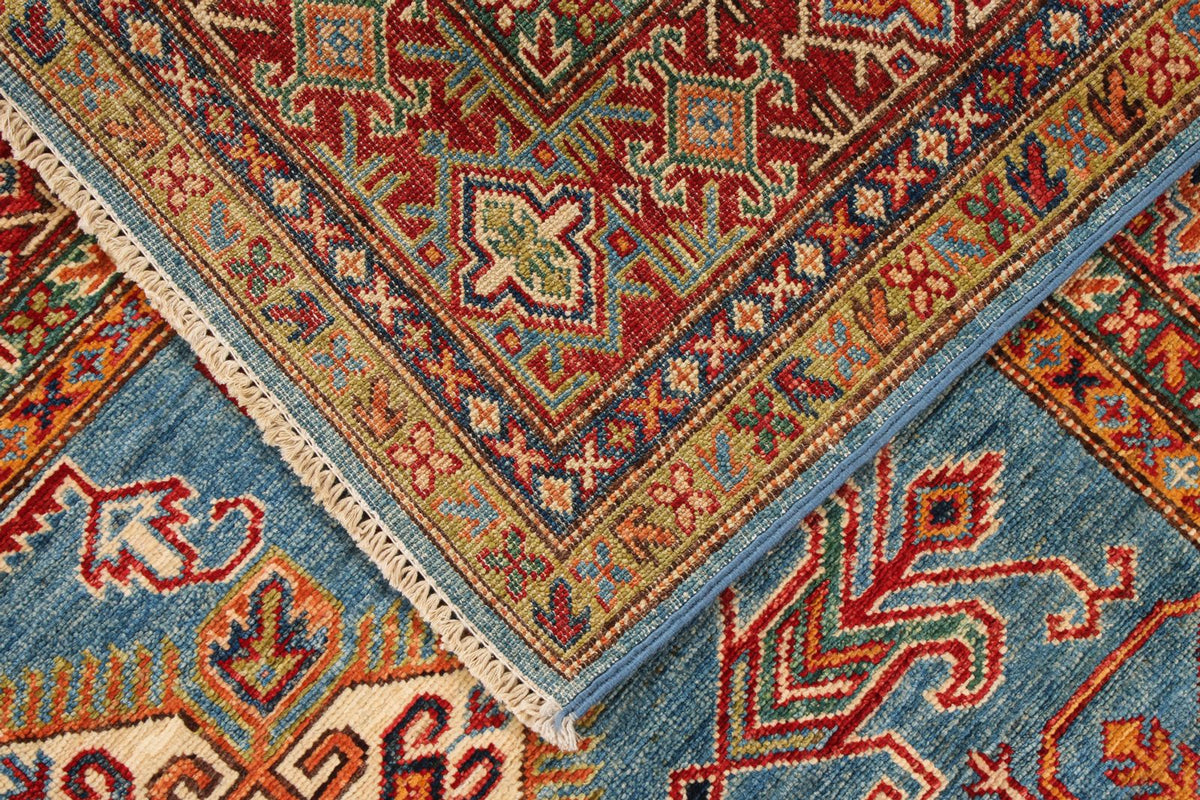 5x7 Blue and Red Kazak Tribal Rug