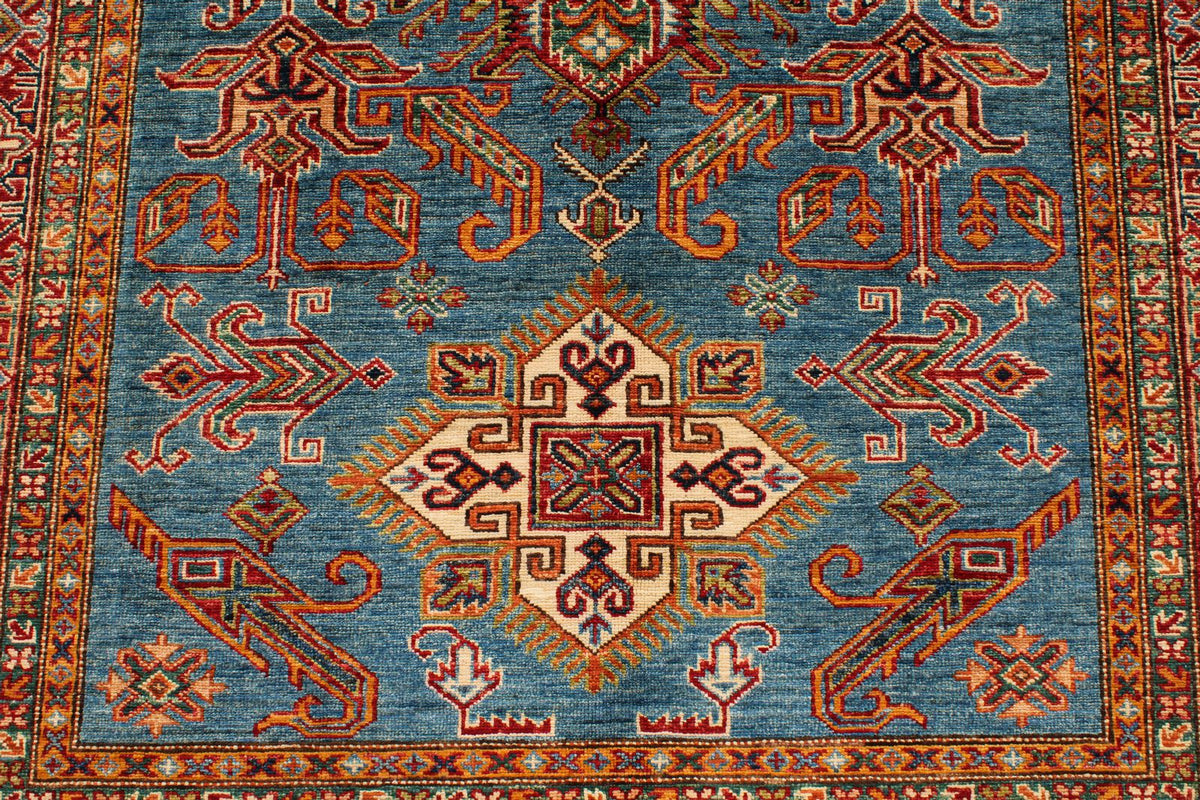 5x7 Blue and Red Kazak Tribal Rug