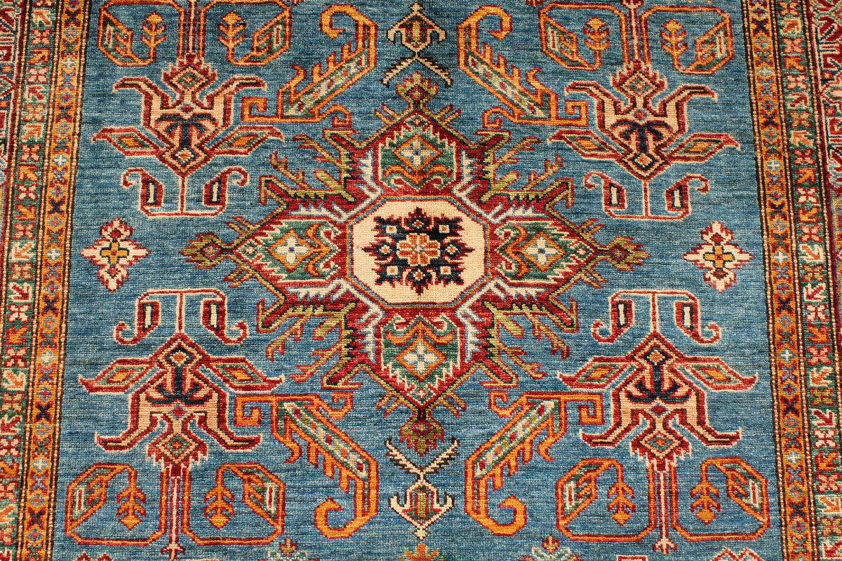 5x7 Blue and Red Kazak Tribal Rug