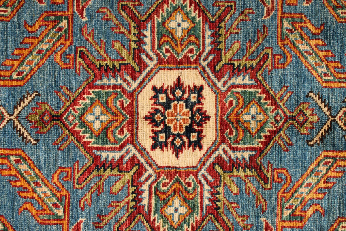 5x7 Blue and Red Kazak Tribal Rug