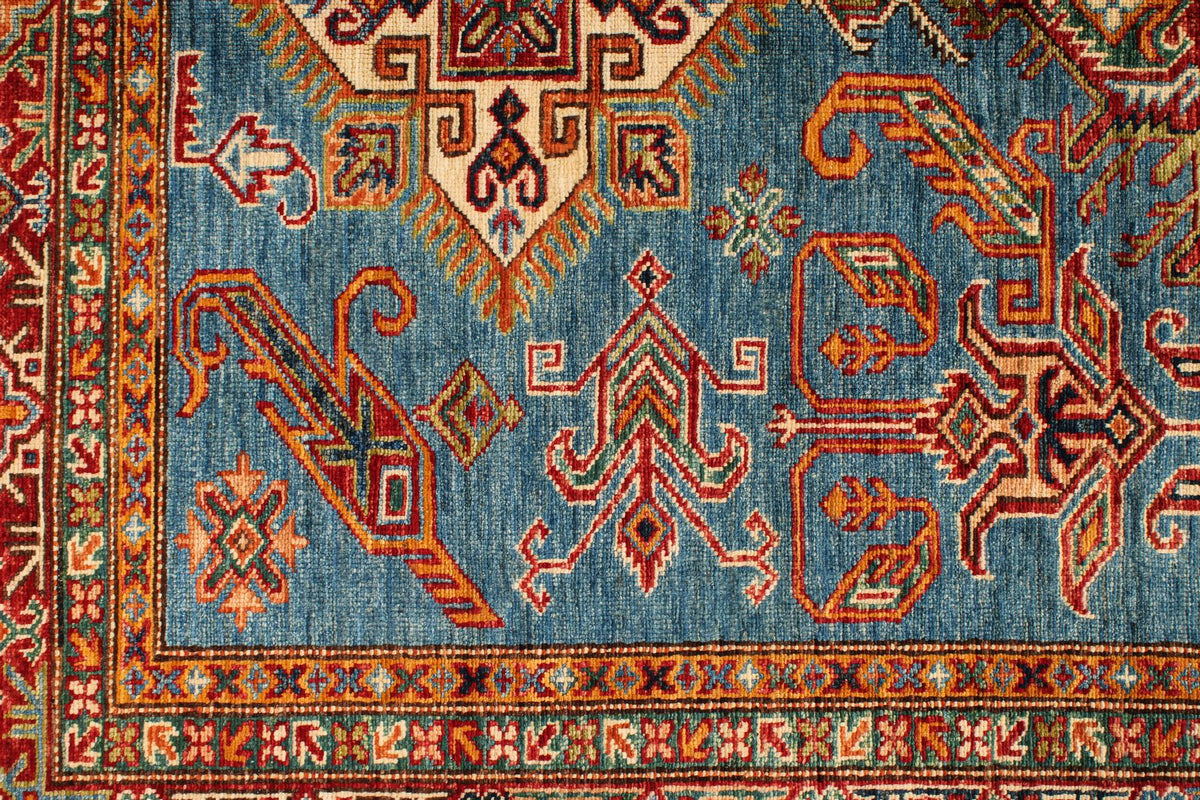 5x7 Blue and Red Kazak Tribal Rug
