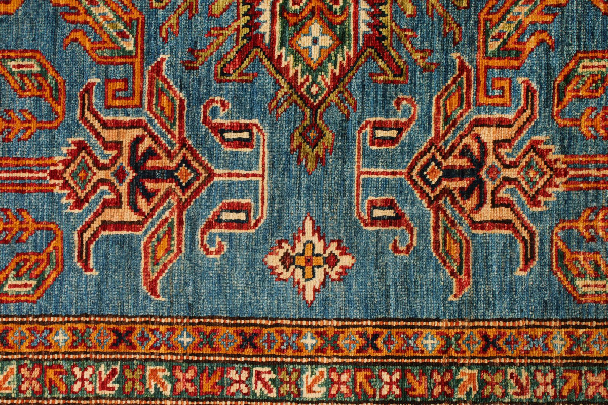 5x7 Blue and Red Kazak Tribal Rug
