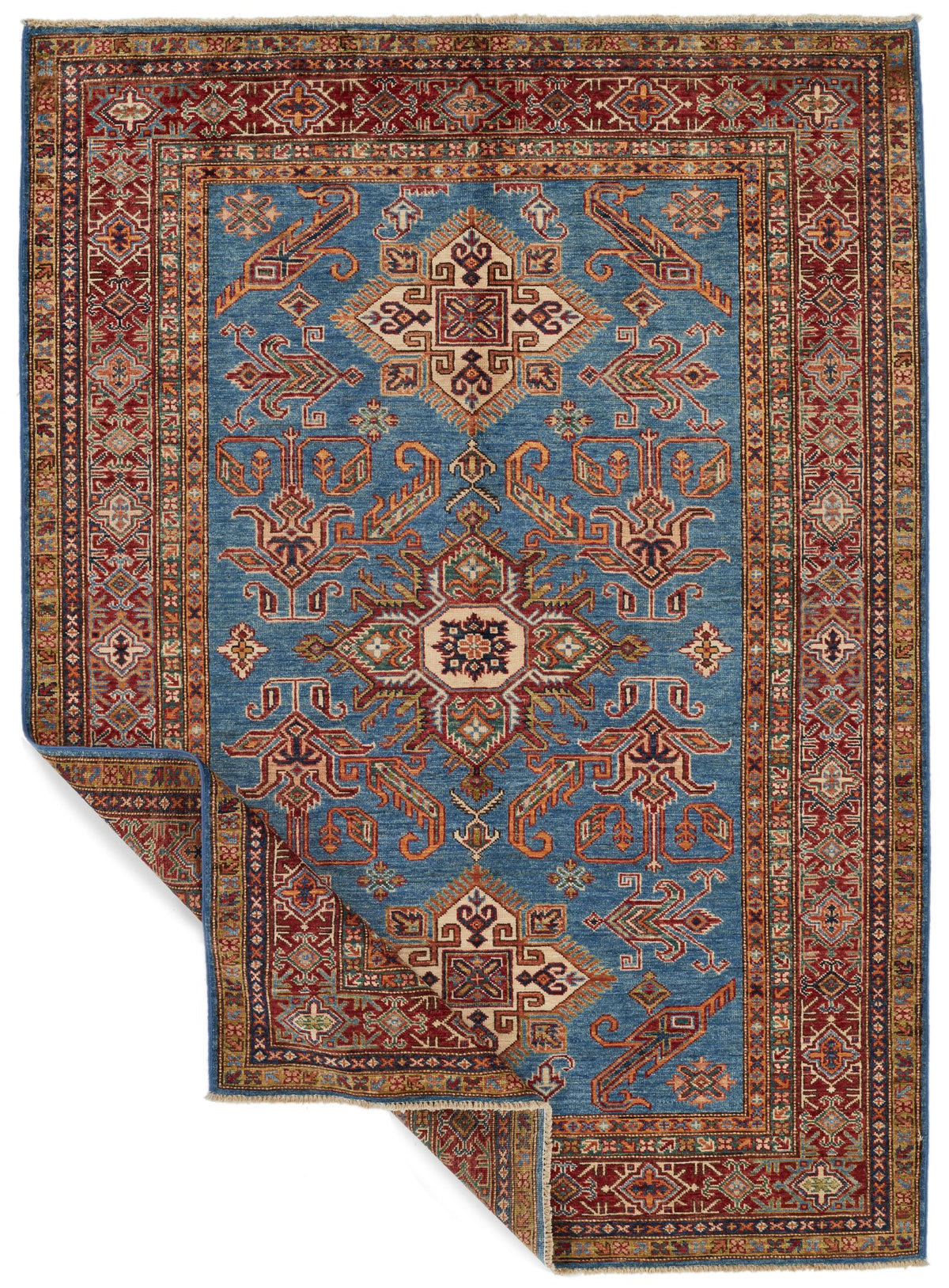 5x7 Blue and Red Kazak Tribal Rug