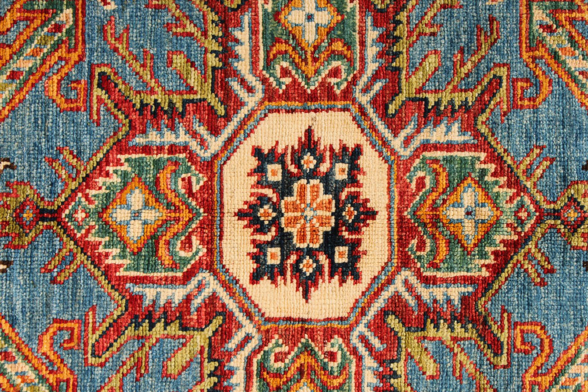 5x7 Blue and Red Kazak Tribal Rug