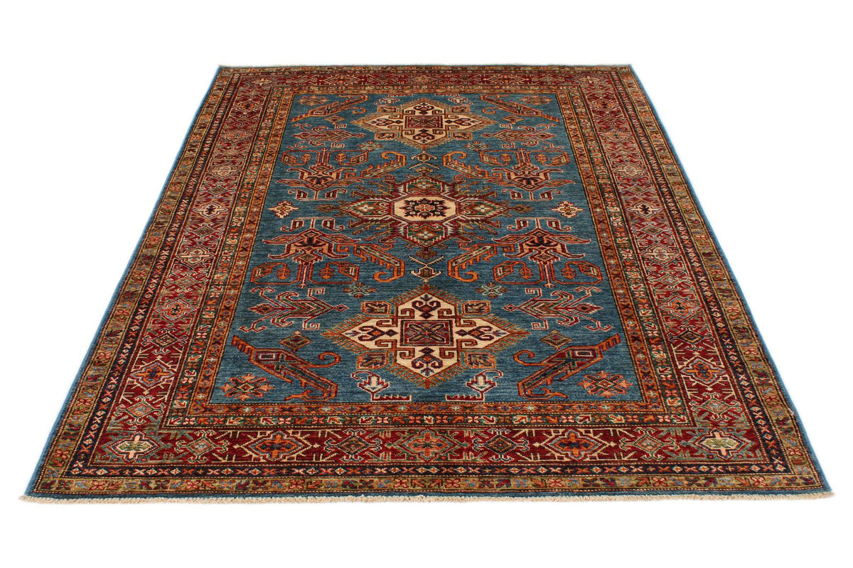 5x7 Blue and Red Kazak Tribal Rug