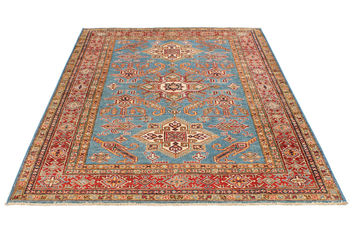 5x7 Blue and Red Kazak Tribal Rug