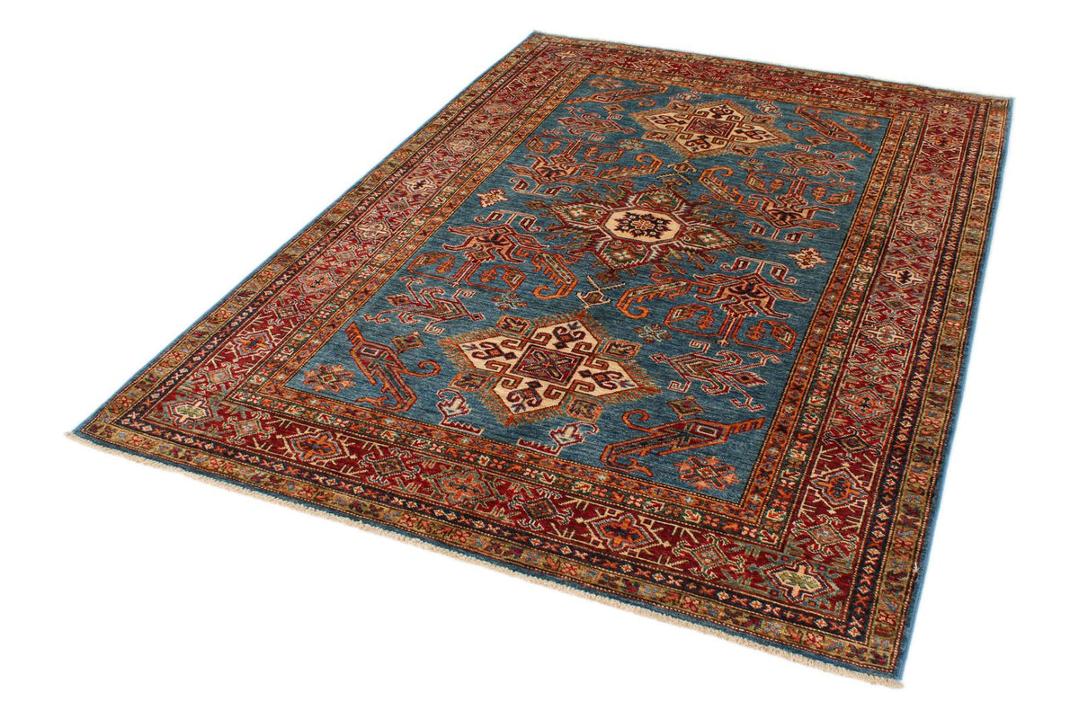 5x7 Blue and Red Kazak Tribal Rug