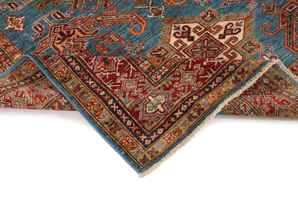 5x7 Blue and Red Kazak Tribal Rug