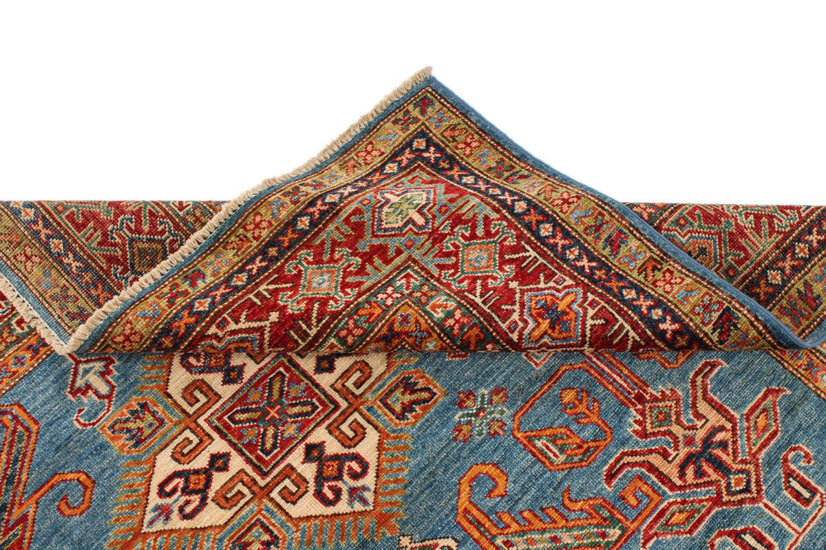 5x7 Blue and Red Kazak Tribal Rug