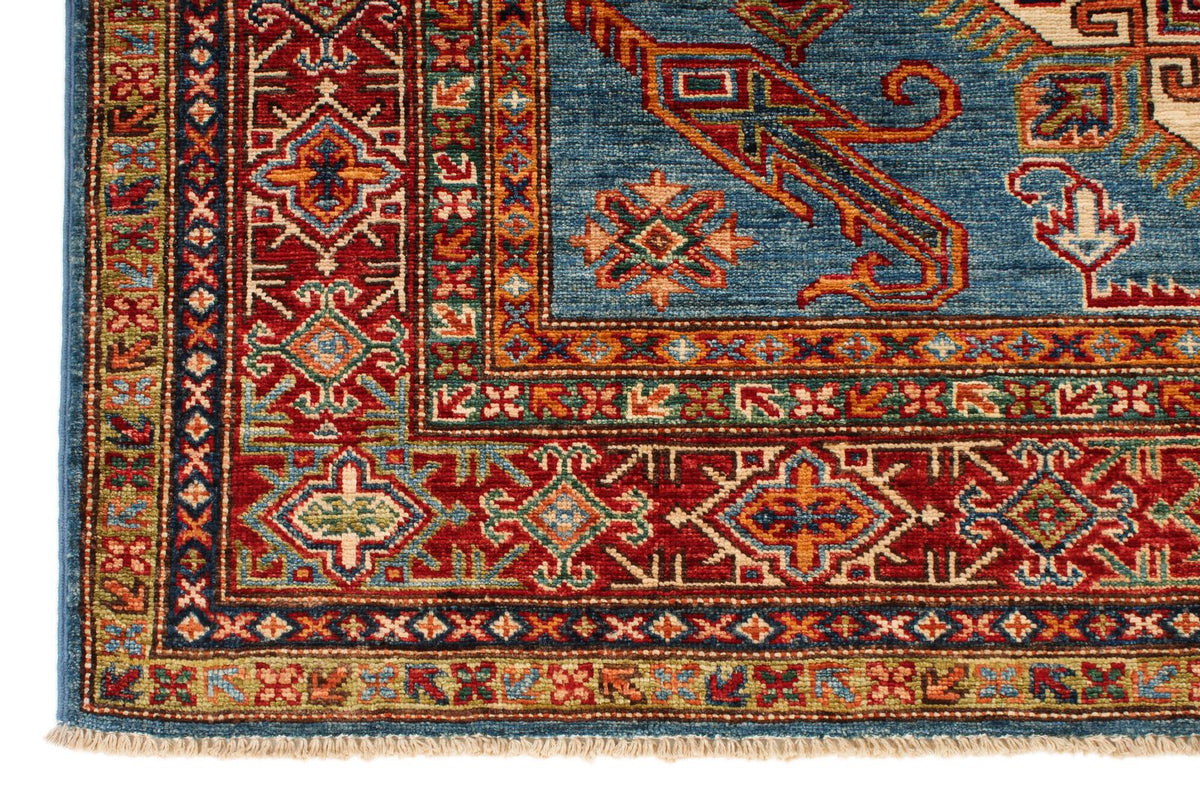 5x7 Blue and Red Kazak Tribal Rug