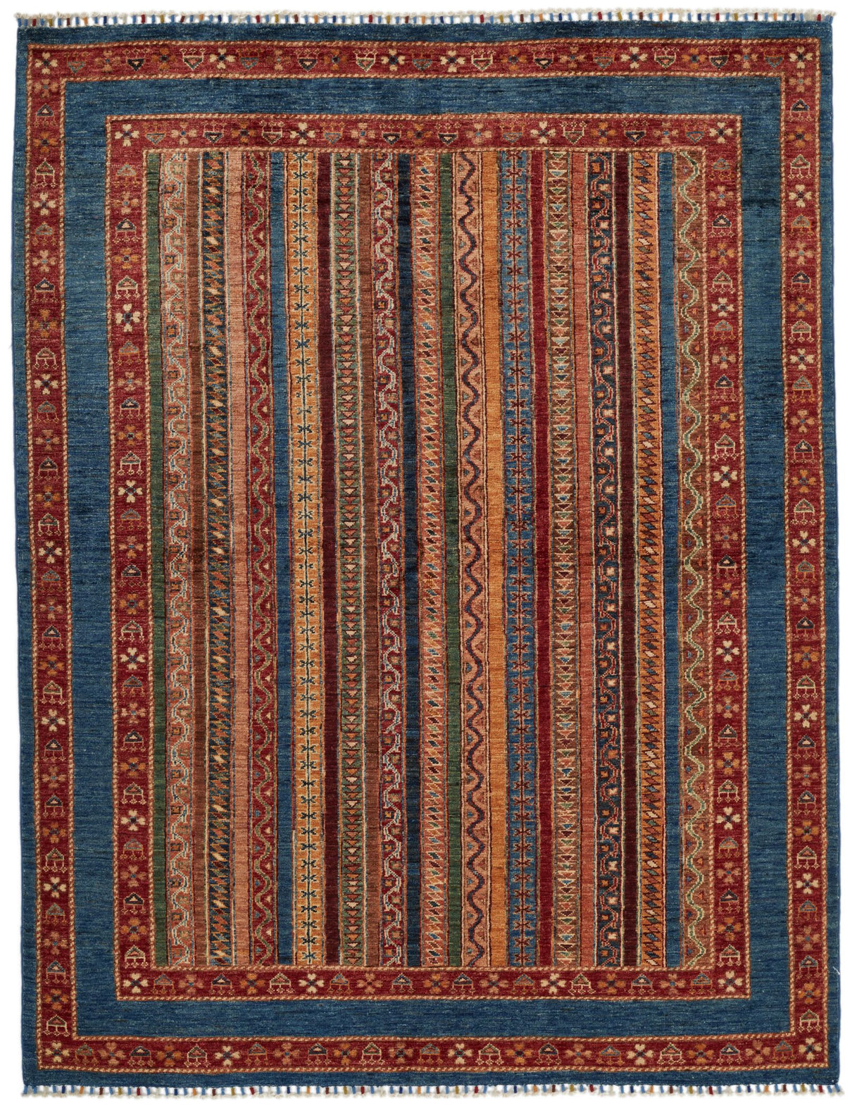 5x7 Blue and Multicolor Turkish Tribal Rug