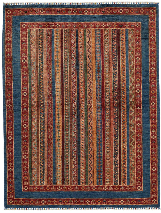 5x7 Blue and Multicolor Turkish Tribal Rug