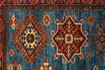 6x8 Blue and Ivory Kazak Tribal Rug