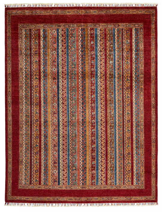 6x8 Multicolor and Red Turkish Tribal Rug